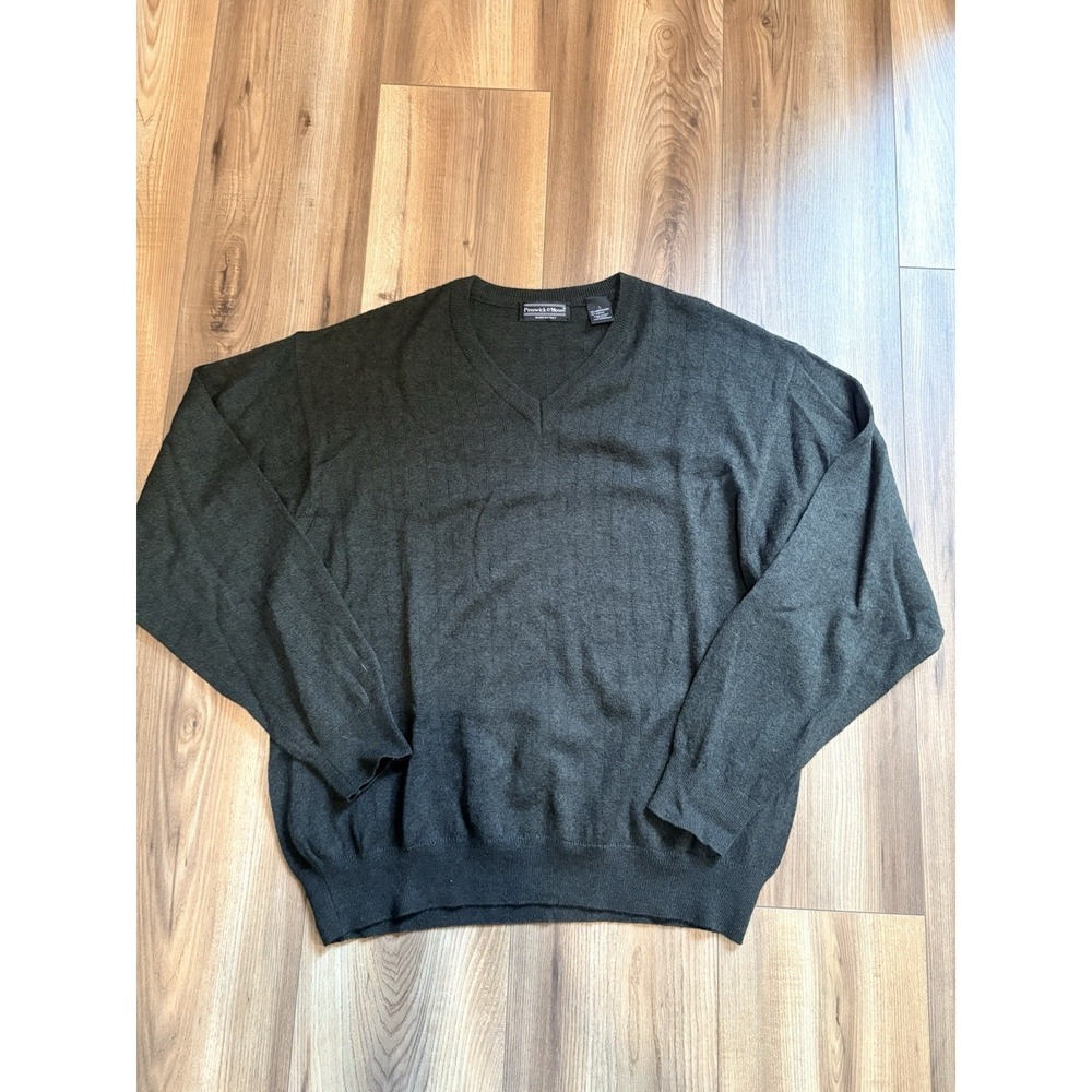 Preswick & Moore Merino Wool Italian V-neck Sweater Olive Green Men's Large